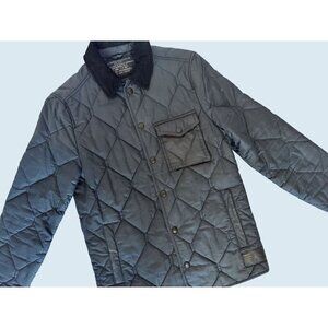 ALLSAINTS Spitafields Quilted Full Button Blue Dark Gray Barn Jacket Sz XS